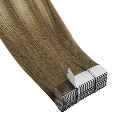 Braune Tape-In Haarverlängerung Echthaar Ombre 60cm