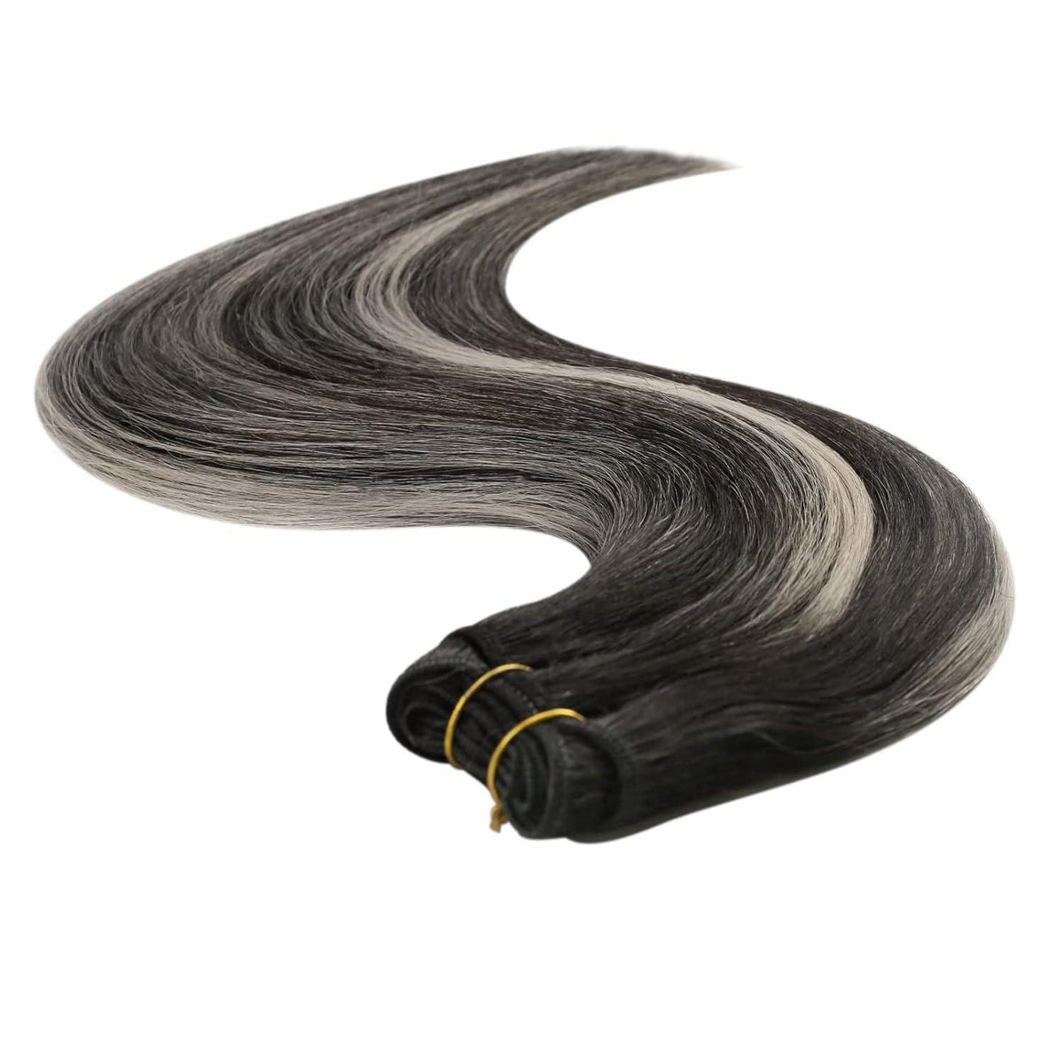 Echthaar Tressen Schwarz Ombre Silber 40cm 100g Remy