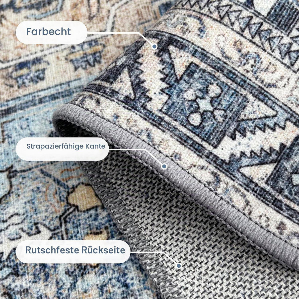 Vintage Teppich Wohnzimmer 160x230cm Blumenblau Rechteckig