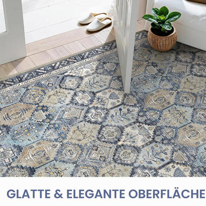 Vintage Teppich Wohnzimmer 160x230cm Blumenblau Rechteckig