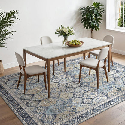 Vintage Teppich Wohnzimmer 160x230cm Blumenblau Rechteckig
