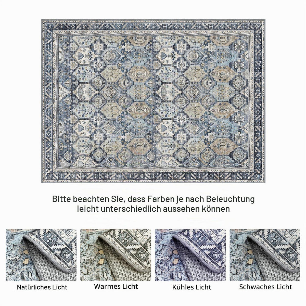 Vintage Teppich Wohnzimmer 160x230cm Blumenblau Rechteckig