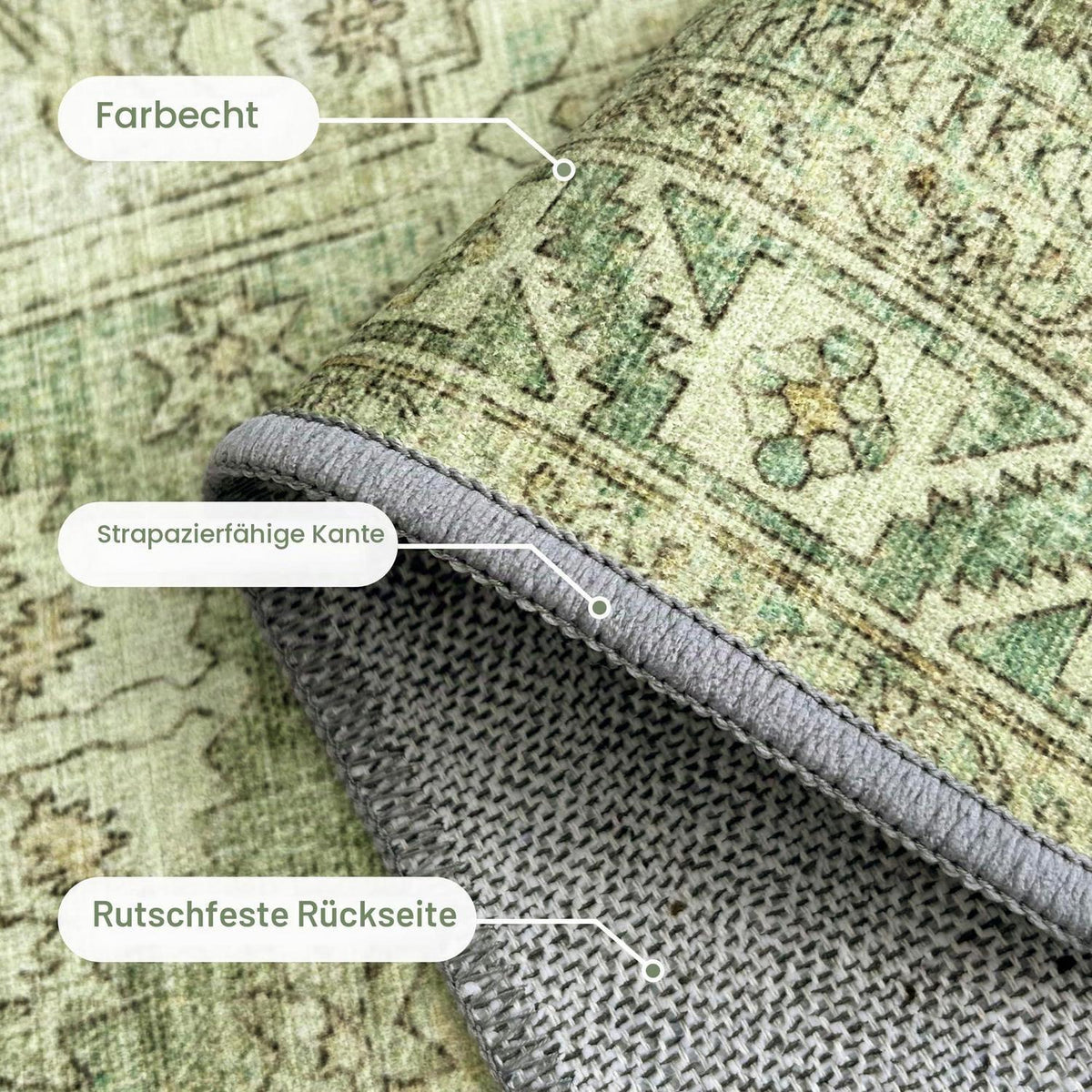 Vintage Teppich Rechteckig 150x210cm - Grasgrün