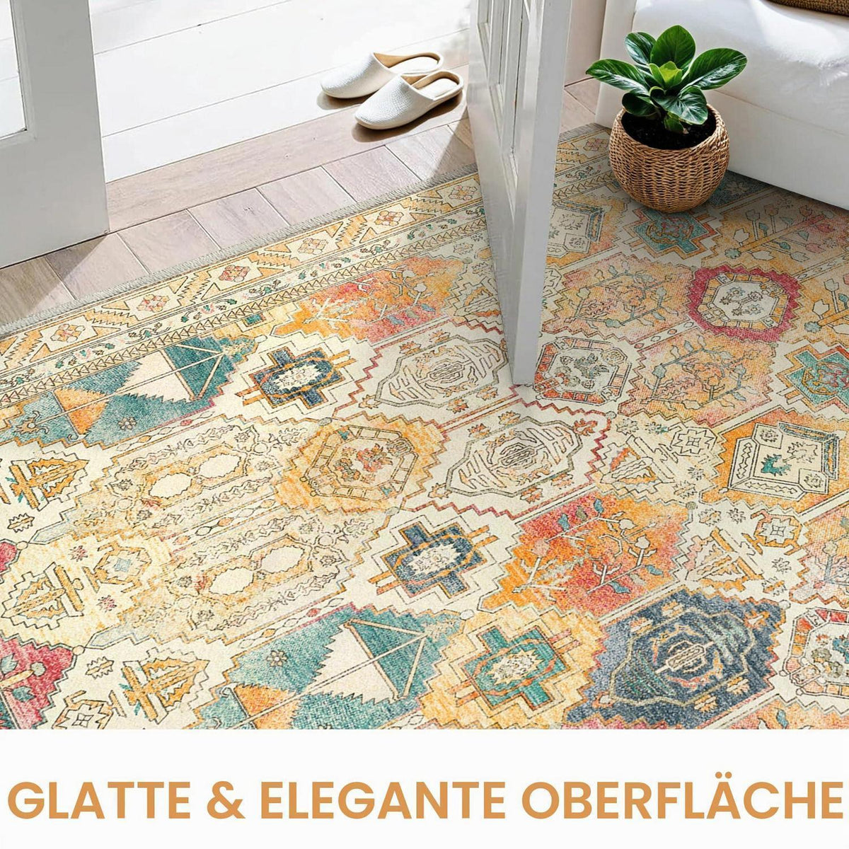 Vintage Teppich Wohnzimmer 150x210cm Gelb Mehrfarbig Rechteckig