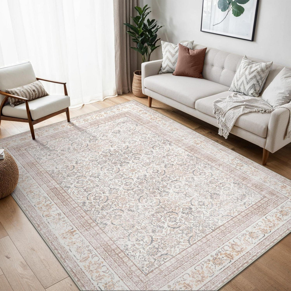 Vintage Teppich Wohnzimmer 200x290cm Hellbeige Rechteckig