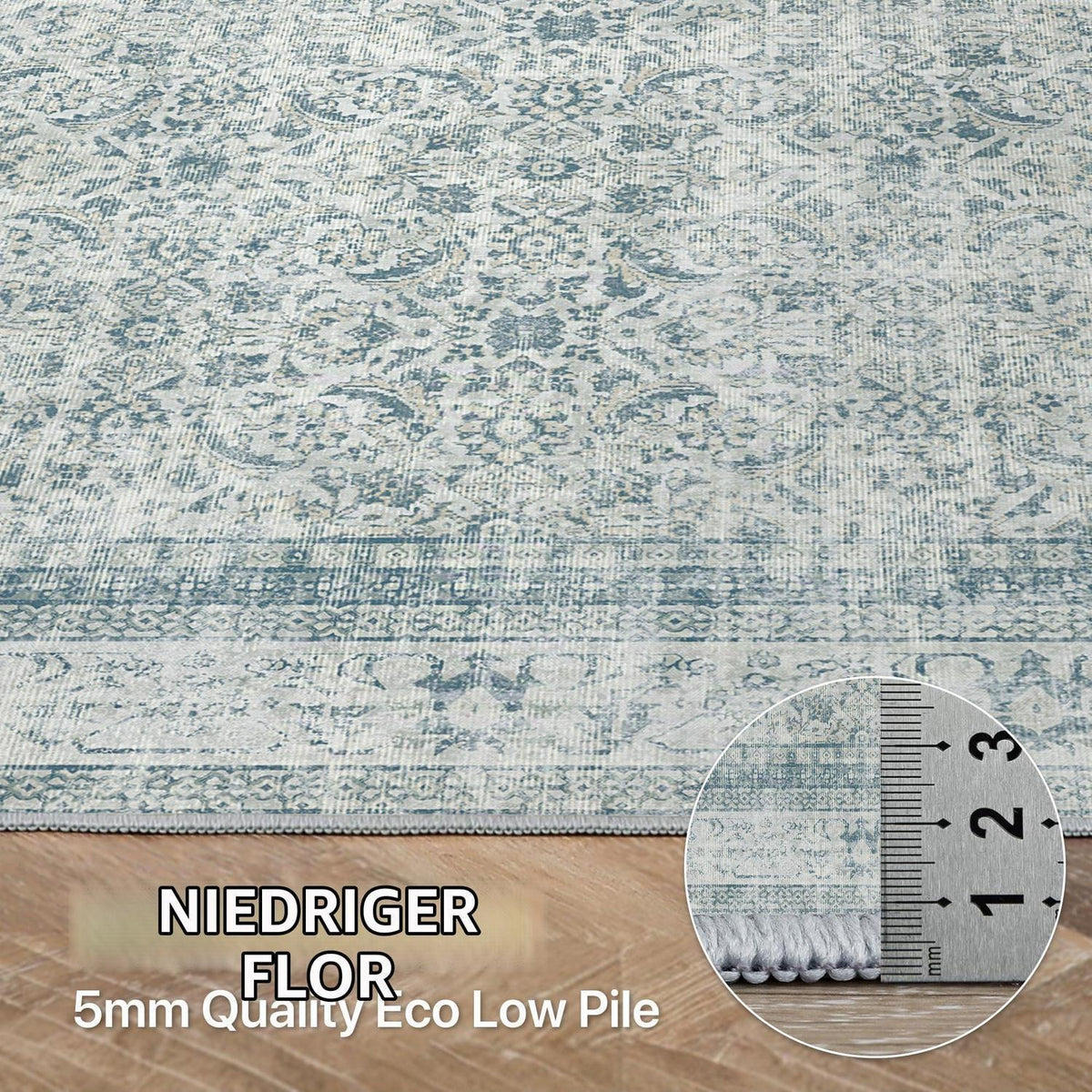 Vintage Teppich Wohnzimmer 200x290cm Hellblau Rechteckig