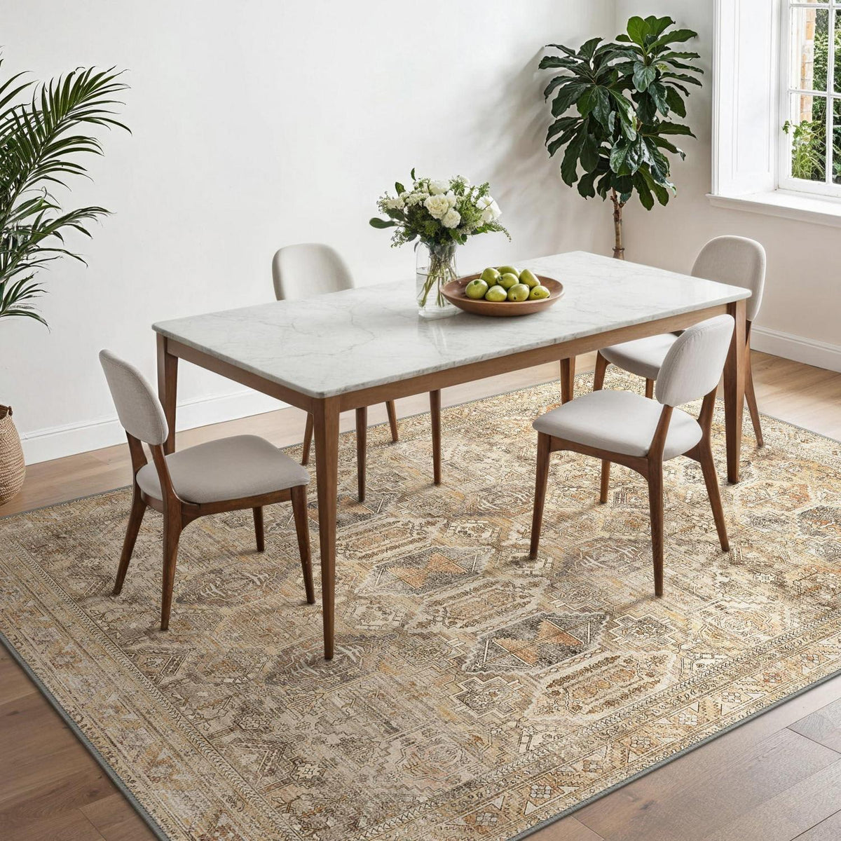 Vintage Teppich Wohnzimmer 160x230cm Hellbraun Rechteckig
