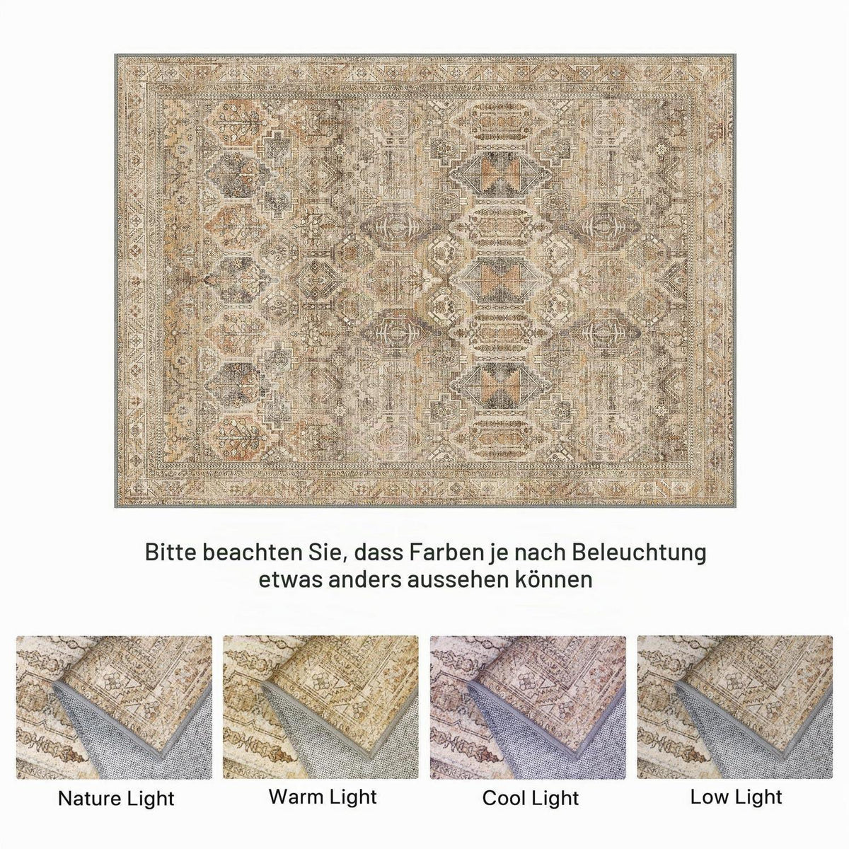 Vintage Teppich Wohnzimmer 160x230cm Hellbraun Rechteckig