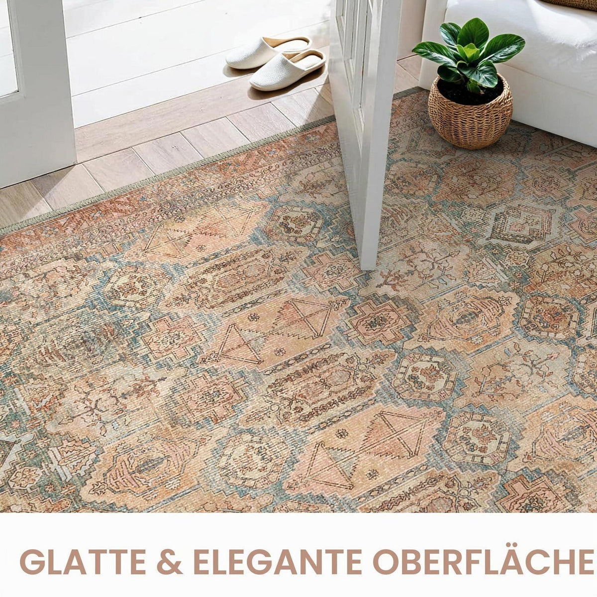 Vintage Teppich Wohnzimmer 150x210cm Clay Rotbraun Rechteckig
