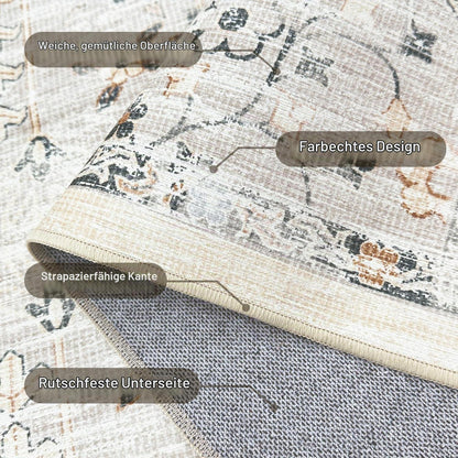 Vintage Teppich Wohnzimmer 160x230cm – Waschbar & Rutschfest