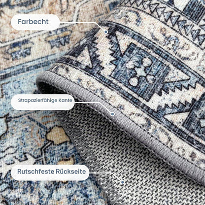 Vintage Teppich Wohnzimmer 200x290cm Blumenblau Rechteckig