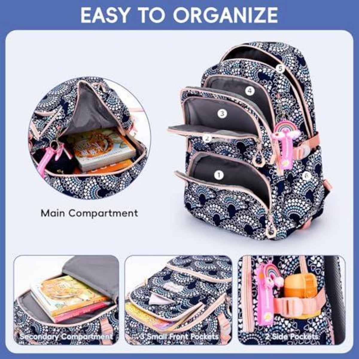 Kinder Rucksack mit Rollen – Dunkelblau, 16 Zoll Schulrucksack