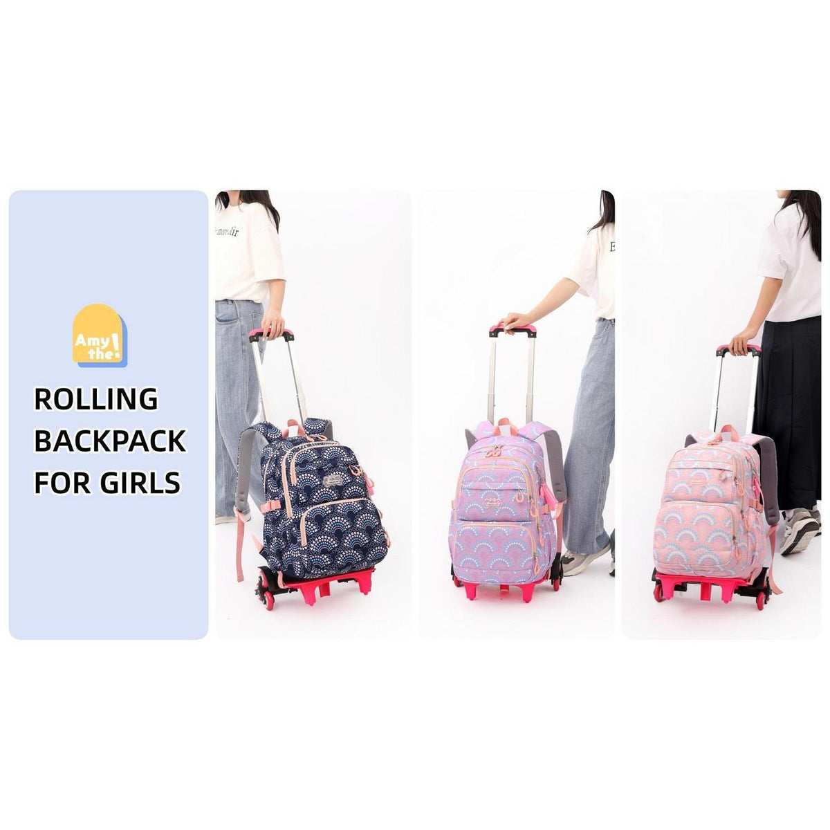 Kinder Rucksack mit Rollen – Dunkelblau, 16 Zoll Schulrucksack