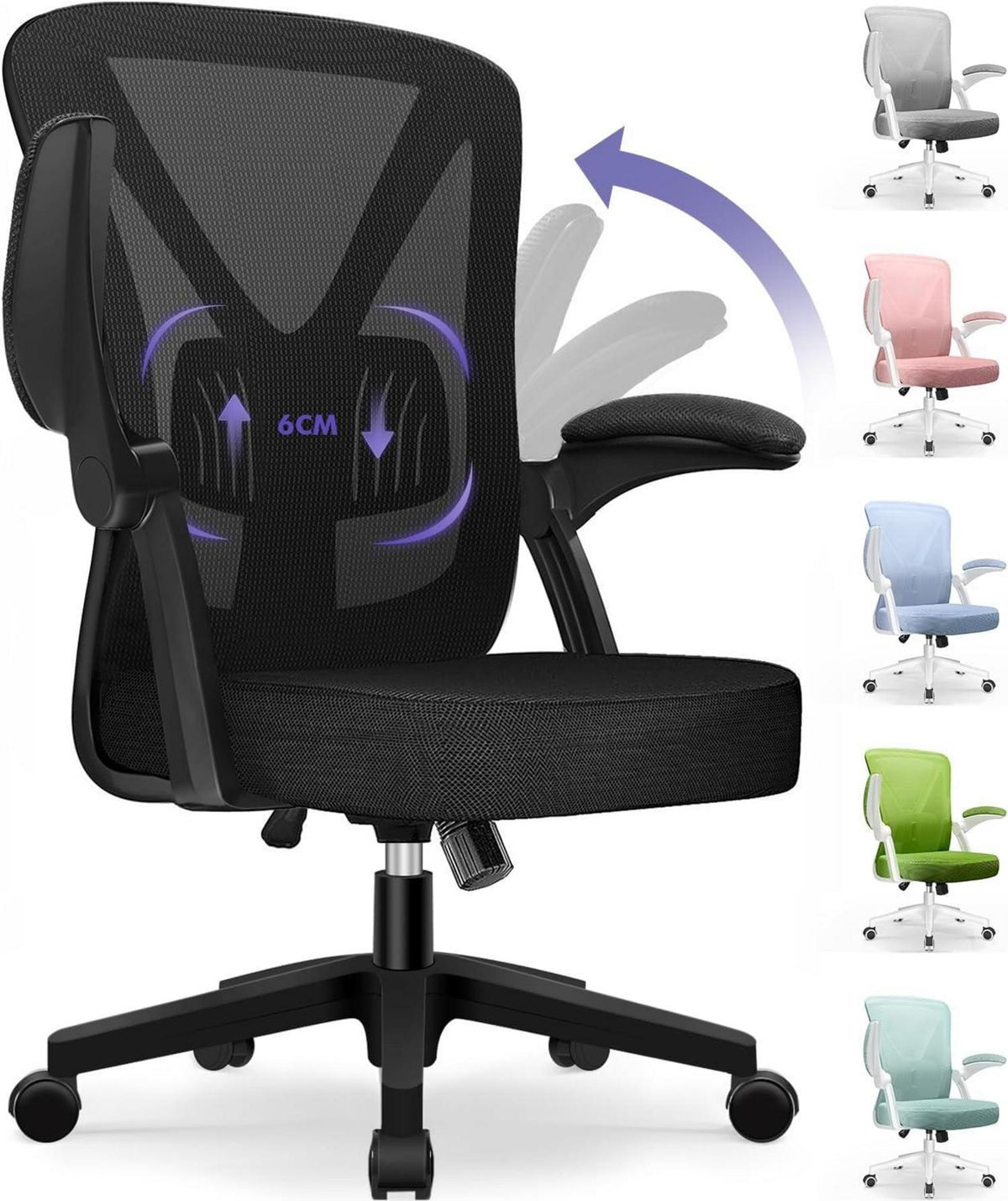Ergonomischer Bürostuhl mit Einstellbarer Lendenstütze, Schwarz