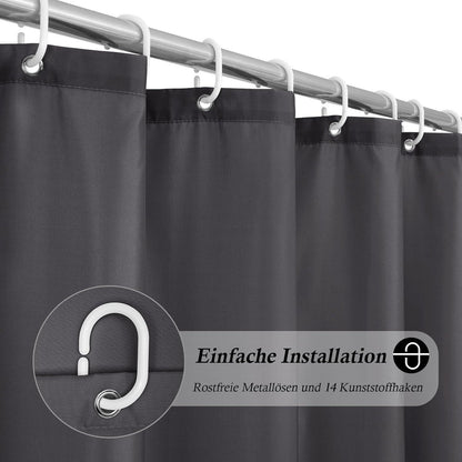 Duschvorhang Stoff 200x180 cm Dunkelgrau Wasserdicht mit Ringen