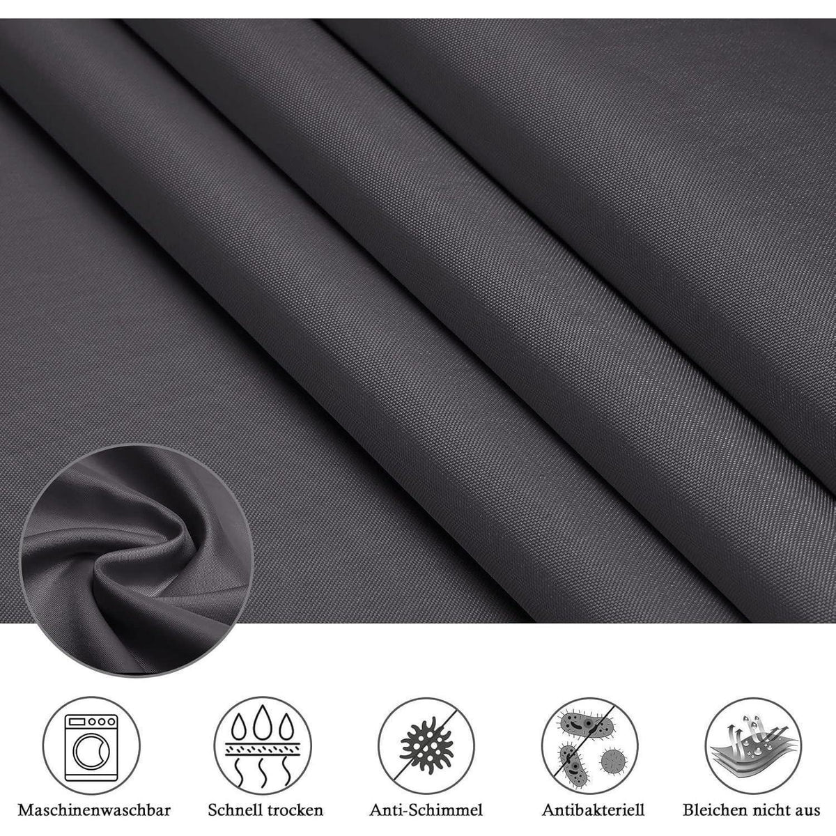 Duschvorhang Stoff 200x180 cm Dunkelgrau Wasserdicht mit Ringen