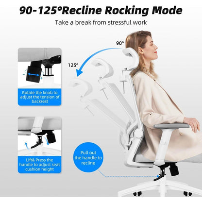 Ergonomischer Bürostuhl mit Kopfstütze und Lendenwirbelstütze Grau