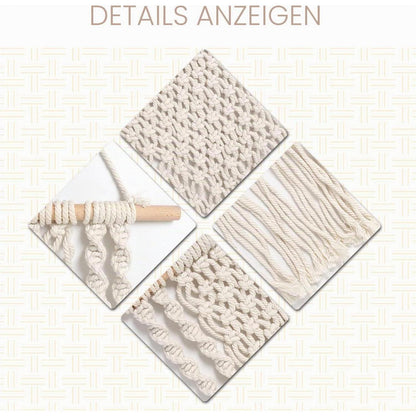 Makramee Wandregal Boho Doppelschicht 30x75cm Naturholz Baumwolle