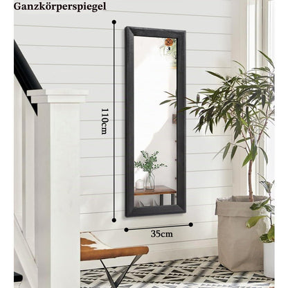 Großer Wandspiegel Holzrahmen Schwarz 110x35 cm