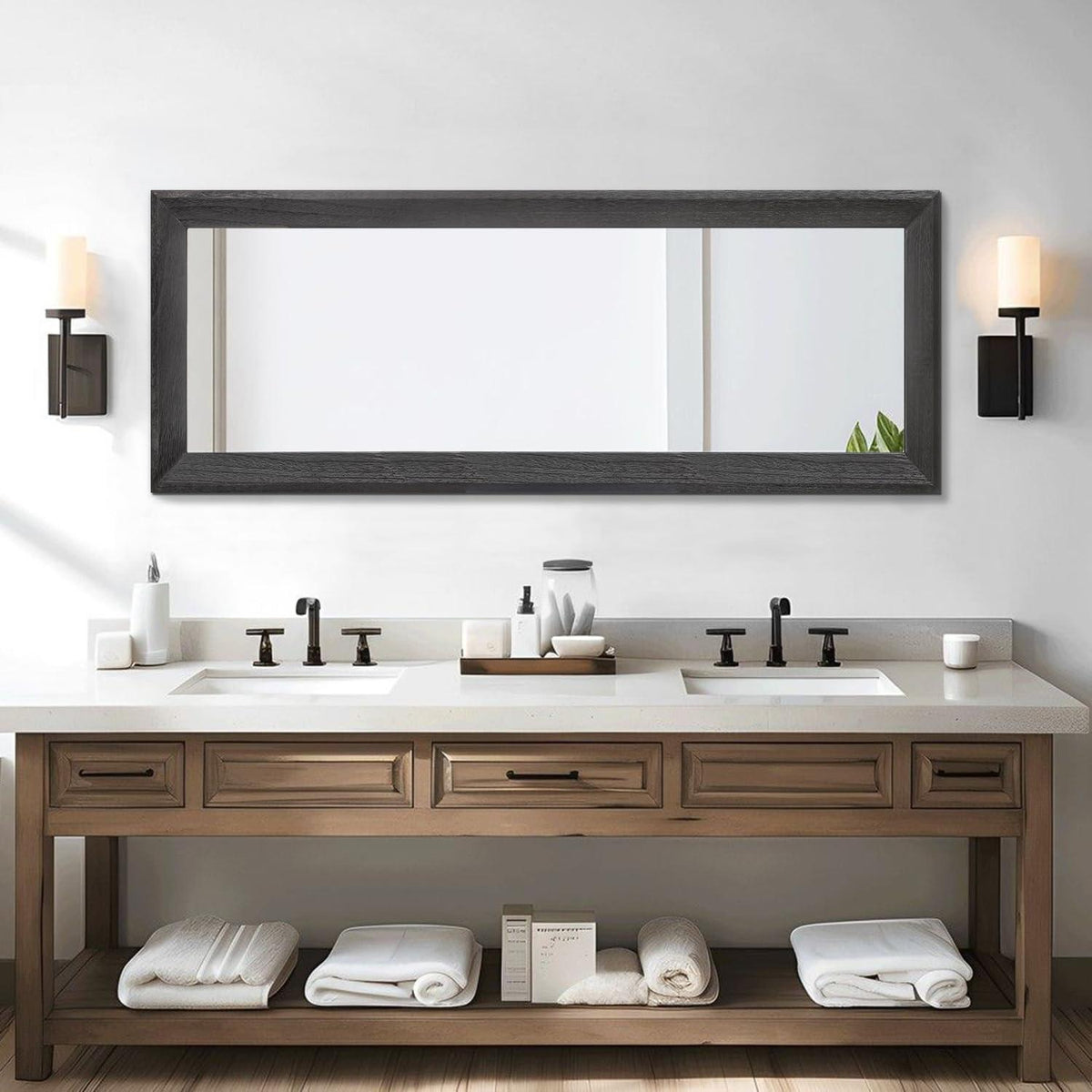 Großer Wandspiegel Holzrahmen 120x40 cm – Schwarz