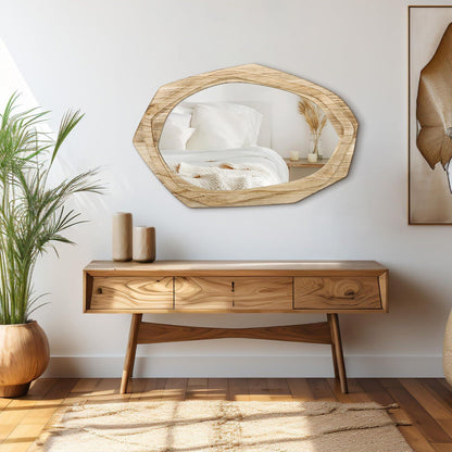 Großer Wandspiegel mit Holzrahmen, 70x45 cm, unregelmäßig, rustikal