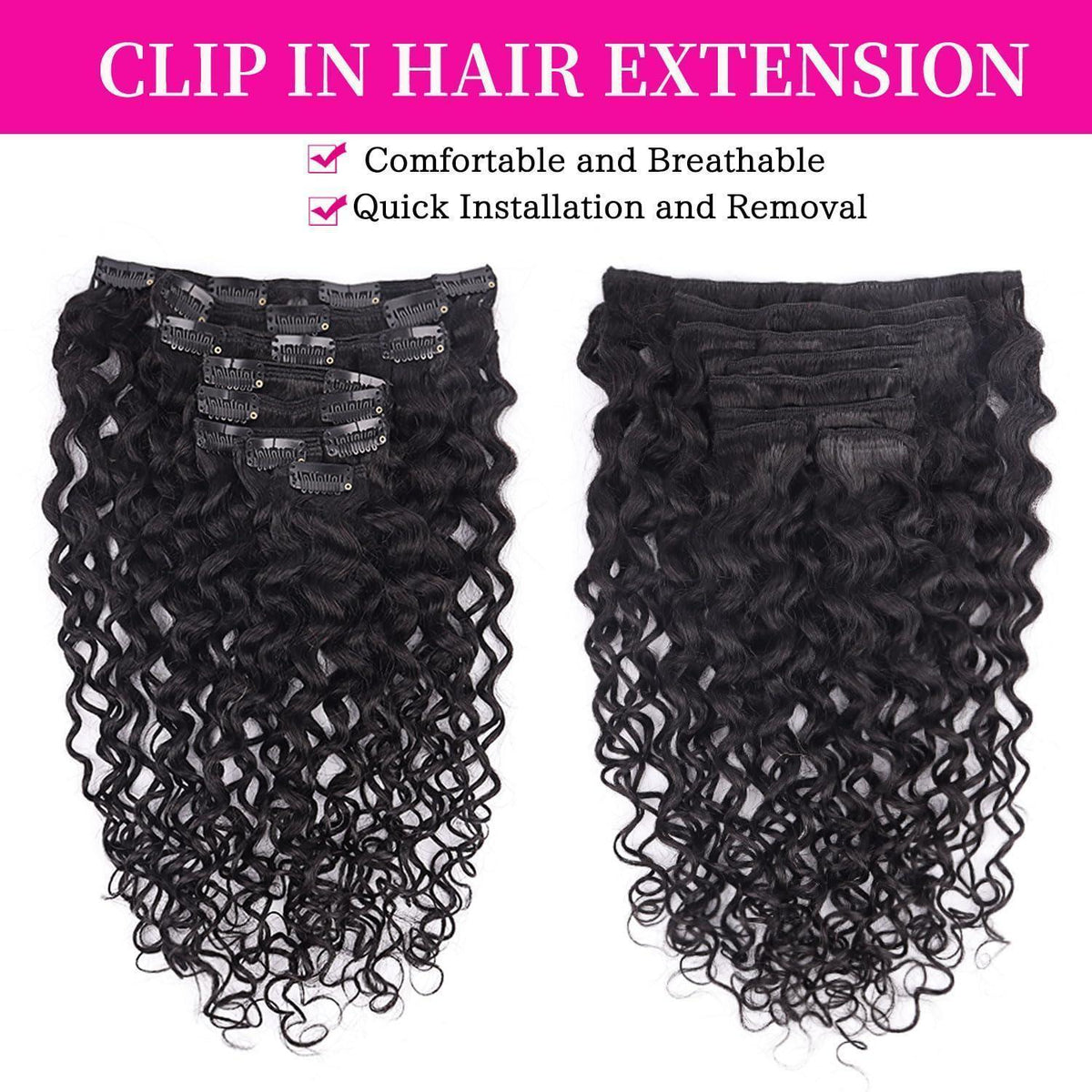 Kinky Curly Clip-in Haarverlängerung Echthaar 45cm Schwarz