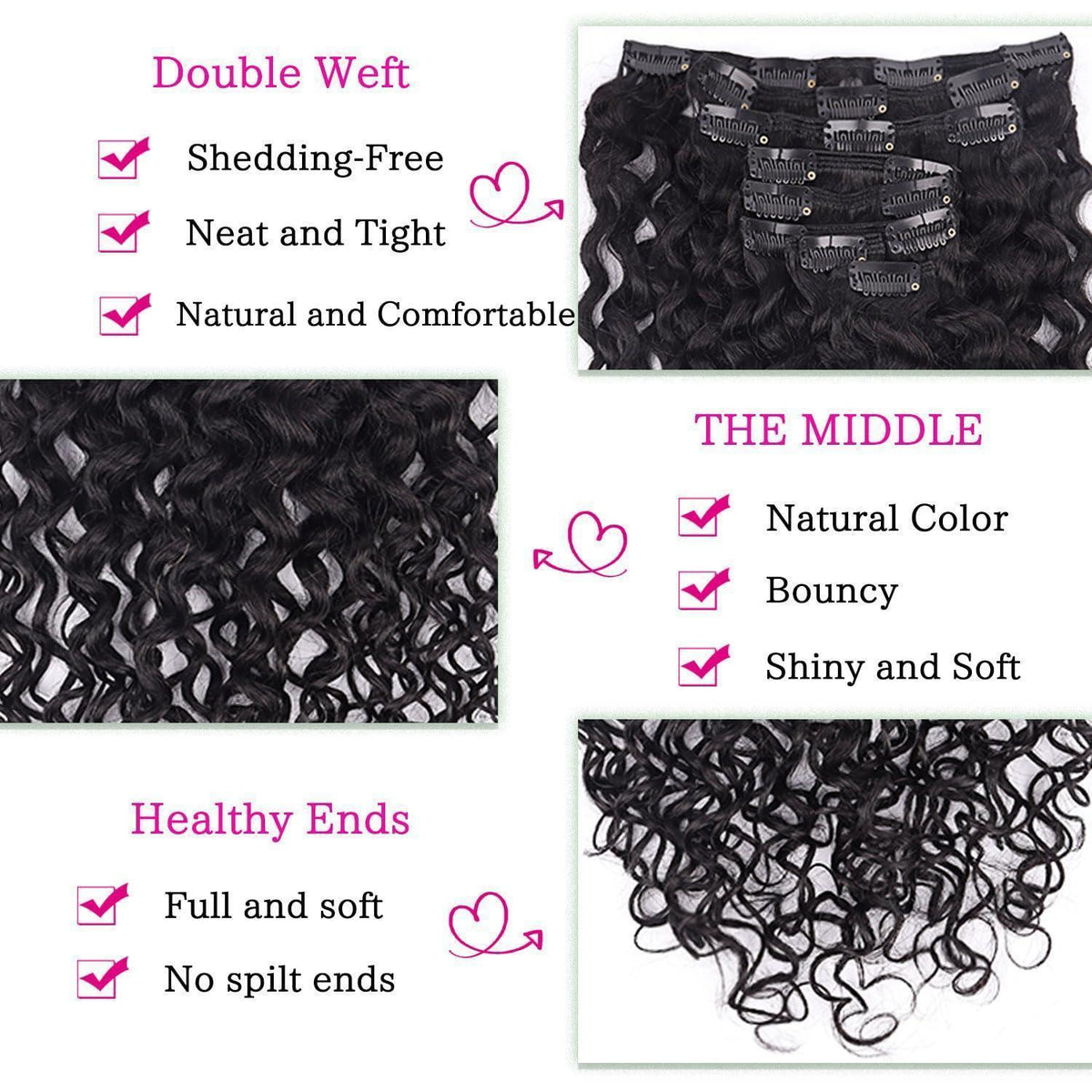 Kinky Curly Clip-in Haarverlängerung Echthaar 45cm Schwarz