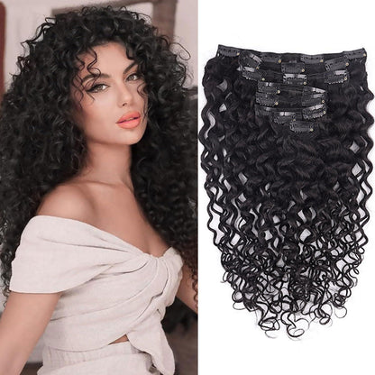 Kinky Curly Clip-in Haarverlängerung Echthaar 50cm Schwarz