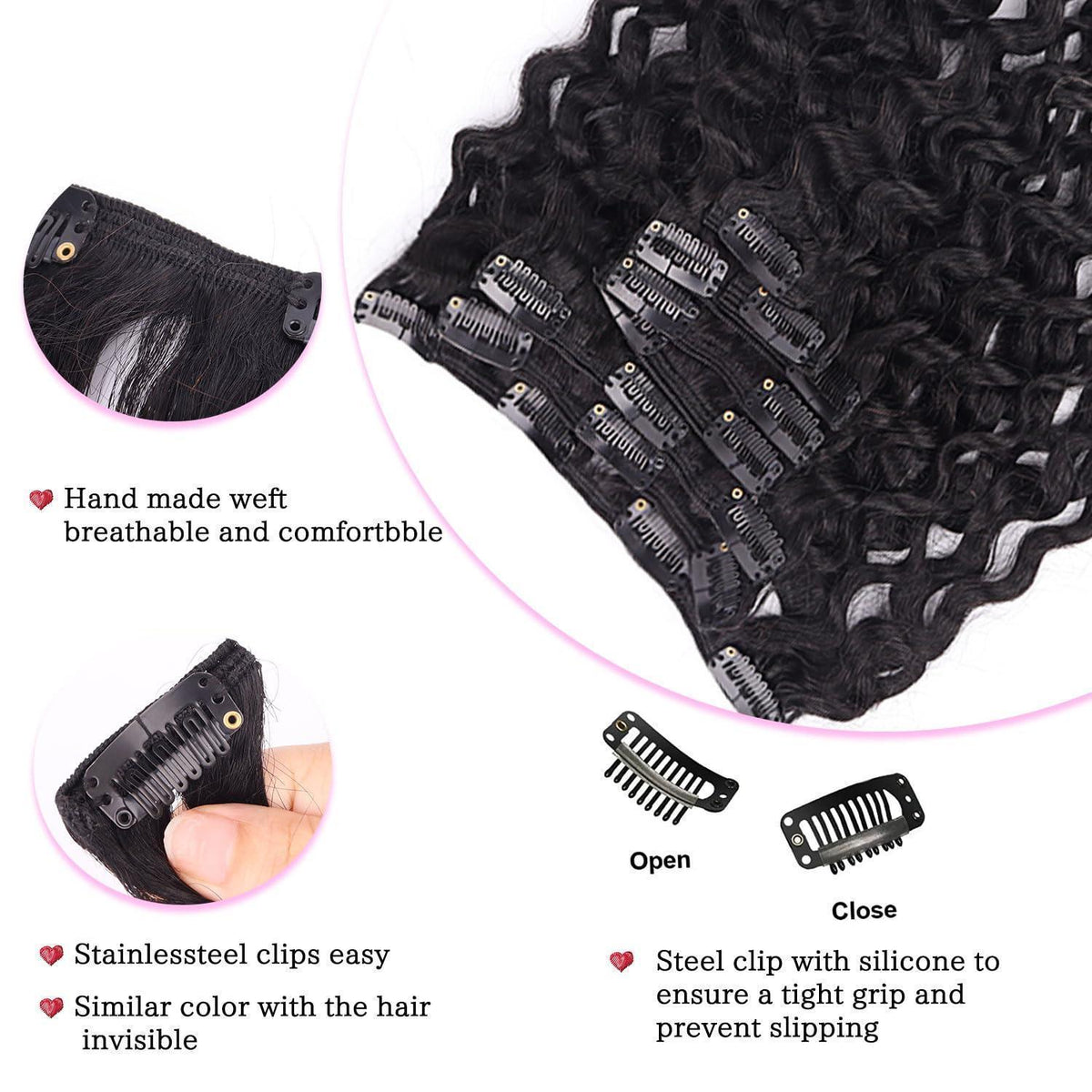 Kinky Curly Clip-in Haarverlängerung Echthaar 50cm Schwarz