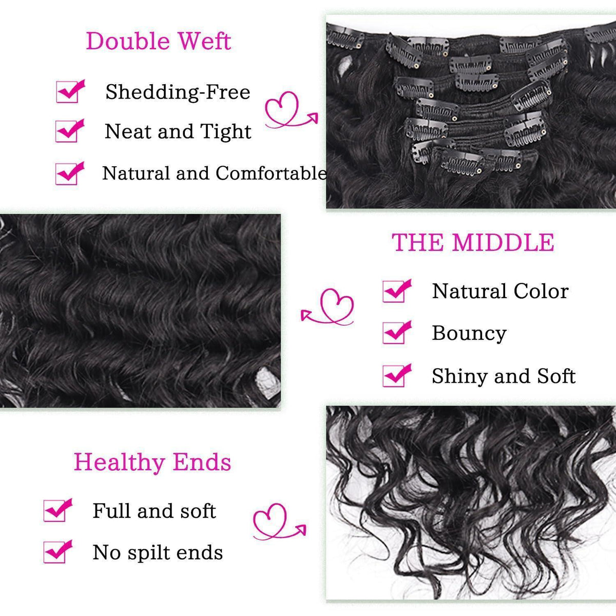 Deep Curly Echthaar Clip-Ins 50cm – Natürliches Schwarz