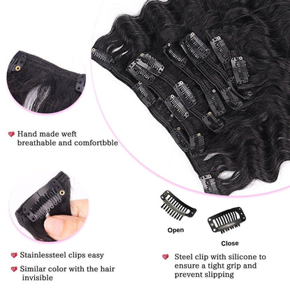 Deep Curly Echthaar Clip-Ins 50cm – Natürliches Schwarz