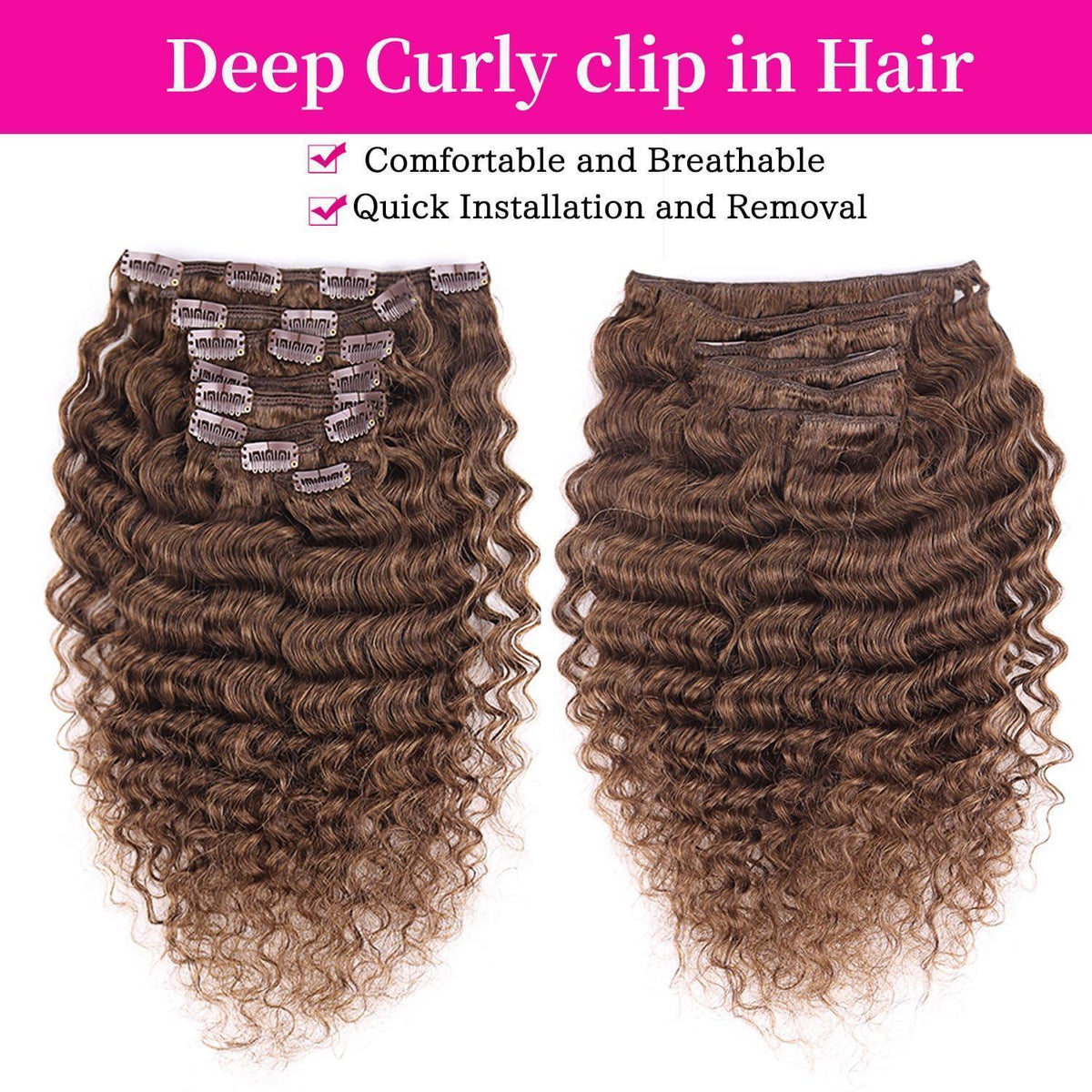 Deep Curly Echthaar Clip-Ins Dunkelbraun 45cm Haarverlängerung