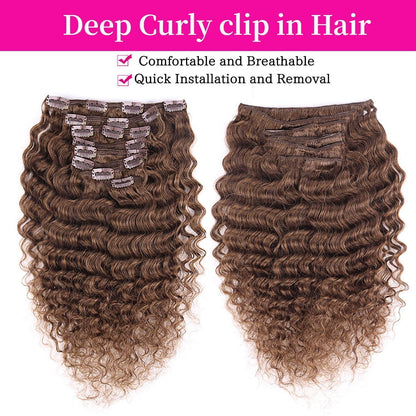 Deep Curly Echthaar Clip-Ins Dunkelbraun 45cm Haarverlängerung