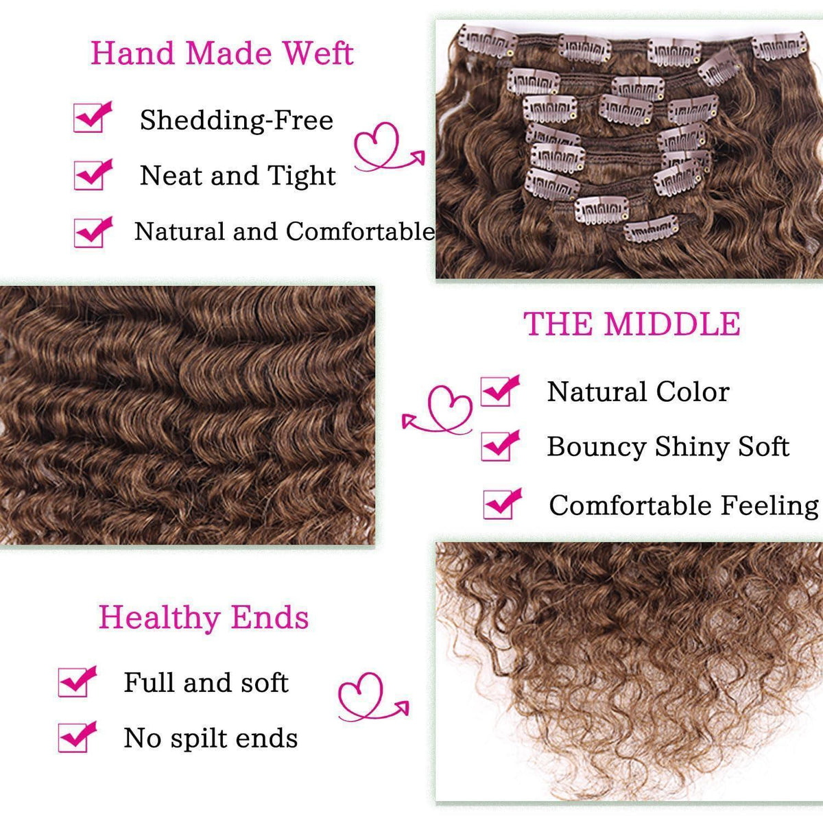 Deep Curly Echthaar Clip-Ins Dunkelbraun 45cm Haarverlängerung