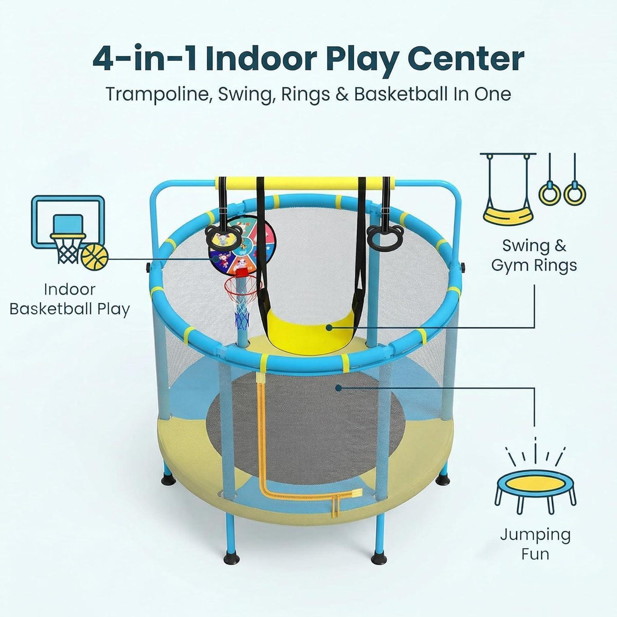 PILIN 4in1 Kindertrampolin mit Zubehör – Gartentrampolin 140cm