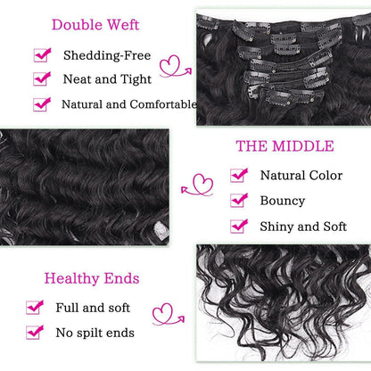 Deep Curly Echthaar Clip-Ins 45cm – Natürliches Schwarz