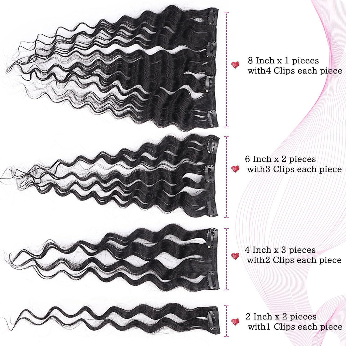 Deep Curly Echthaar Clip-Ins 45cm – Natürliches Schwarz
