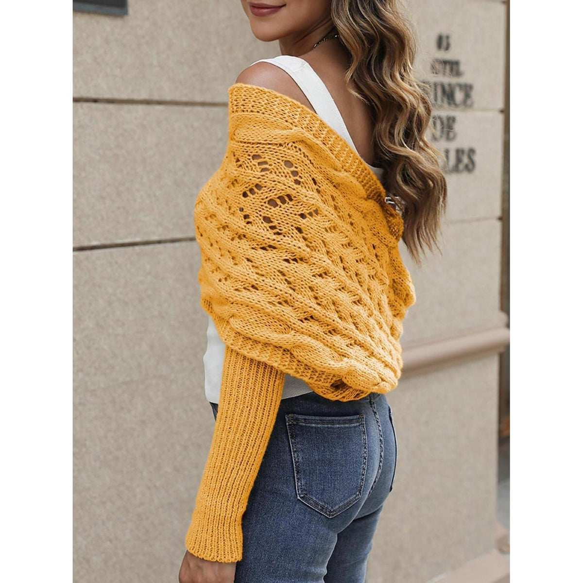 Schal mit Ärmeln Damen – Warmer Poncho Einheitsgröße Gelb