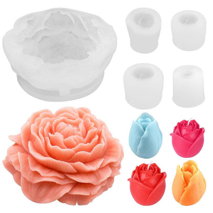 Silikonform 5er Set Blumen | Rosen, Tulpen, Pfingstrose für Kerzen