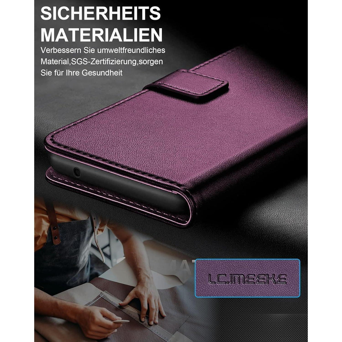 Samsung Galaxy A14 5G/4G Hülle mit Kartenfach & RFID-Schutz, abnehmbar, lila in Lederoptik
