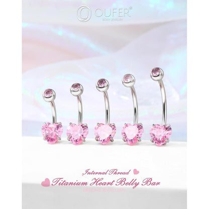Bauchnabelring Herz mit rosa Zirkonia Titan 14G 12mm