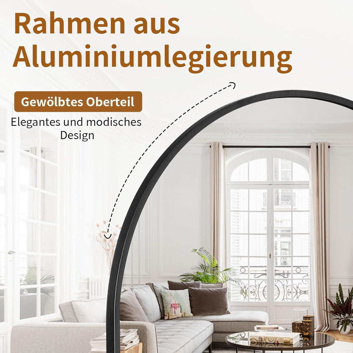 Ganzkörperspiegel Bogen Schwarz – 150x40cm, Stand- & Wandspiegel