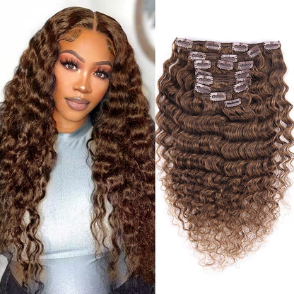 Deep Curly Echthaar Clip-Ins Dunkelbraun 55cm