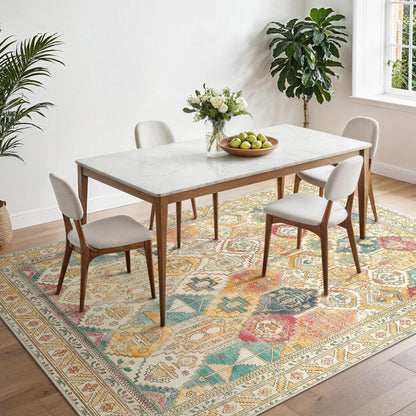 Vintage Teppich Wohnzimmer 160x230cm Gelb Mehrfarbig Rechteckig