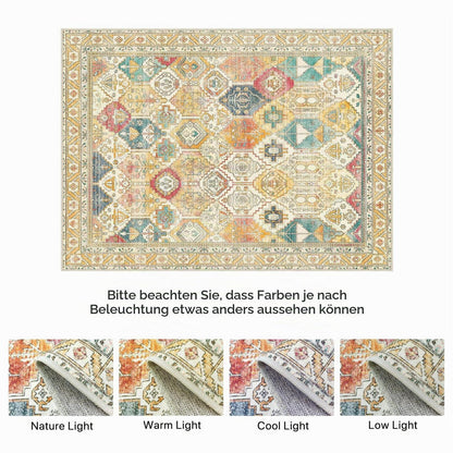Vintage Teppich Wohnzimmer 160x230cm Gelb Mehrfarbig Rechteckig