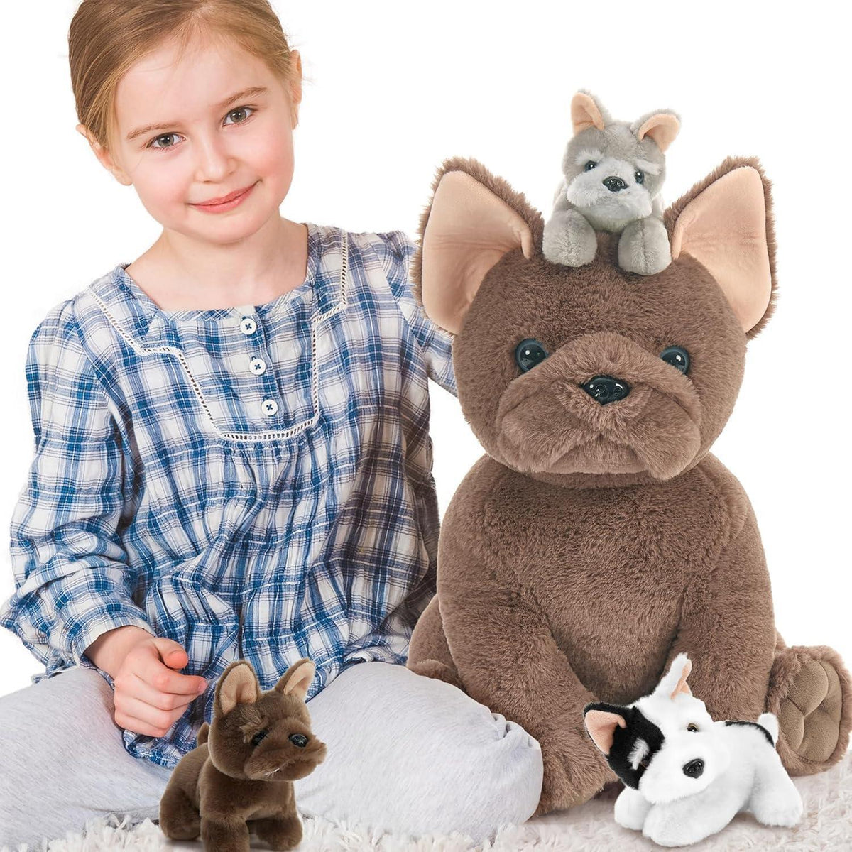 XXL Französische Bulldogge Kuscheltier Set mit Babys im Bauch