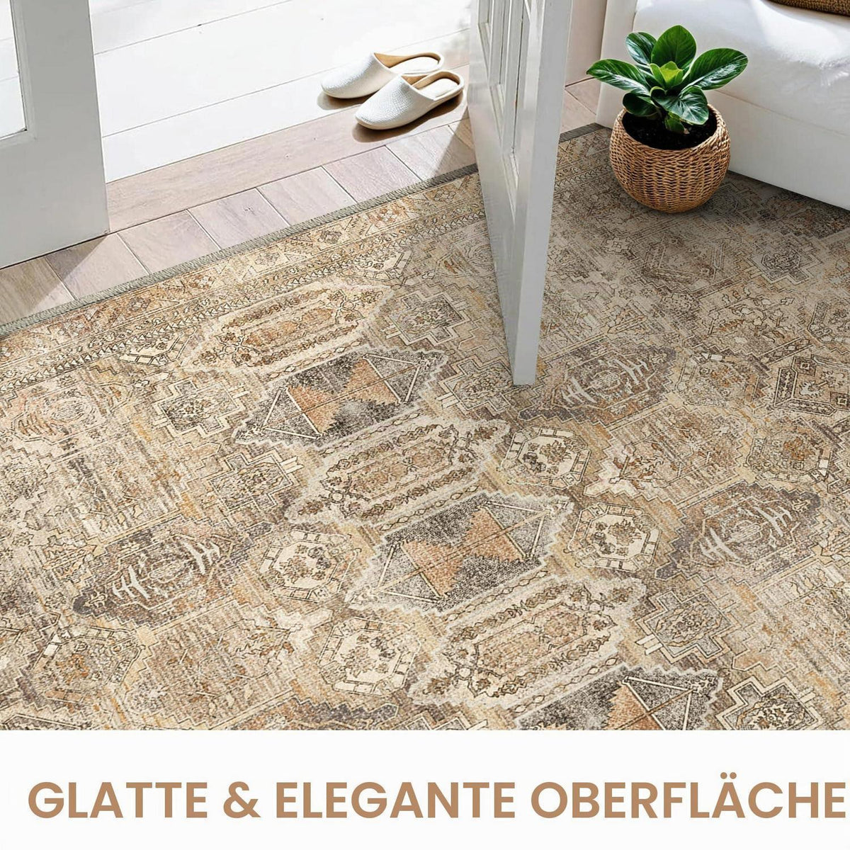 Vintage Teppich Wohnzimmer 150x210cm Hellbraun Rechteckig