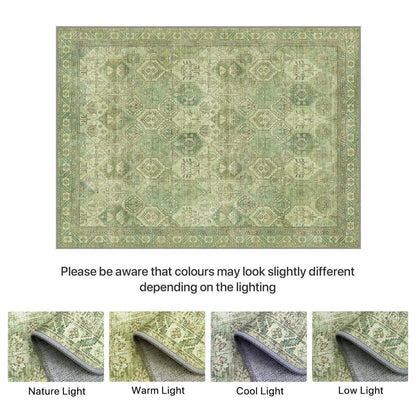 Vintage Läufer Flur 80x150cm - Waschbarer Teppich Grasgrün