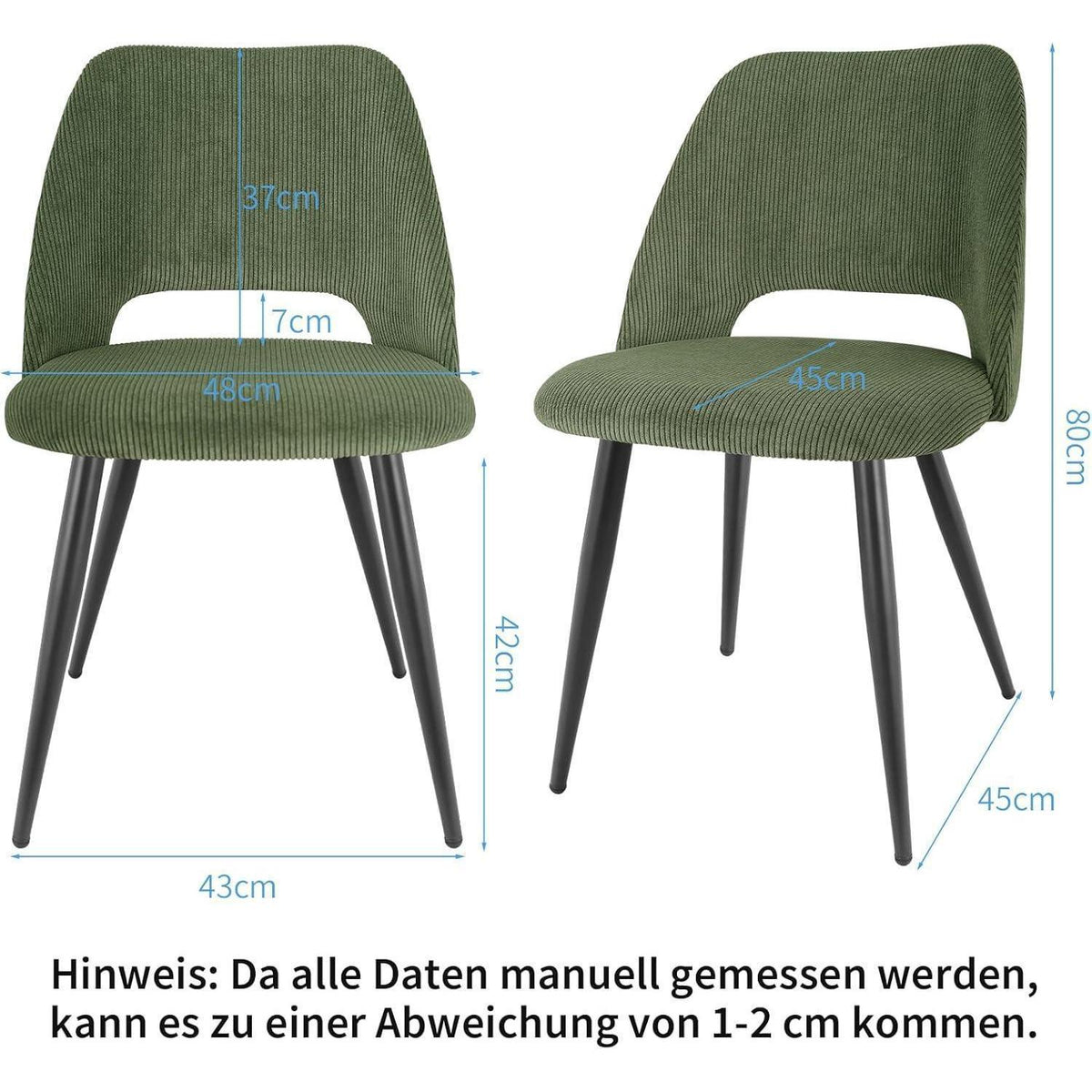 Esszimmerstühle Set 4 Grün, Gepolsterte Samtstühle Modern