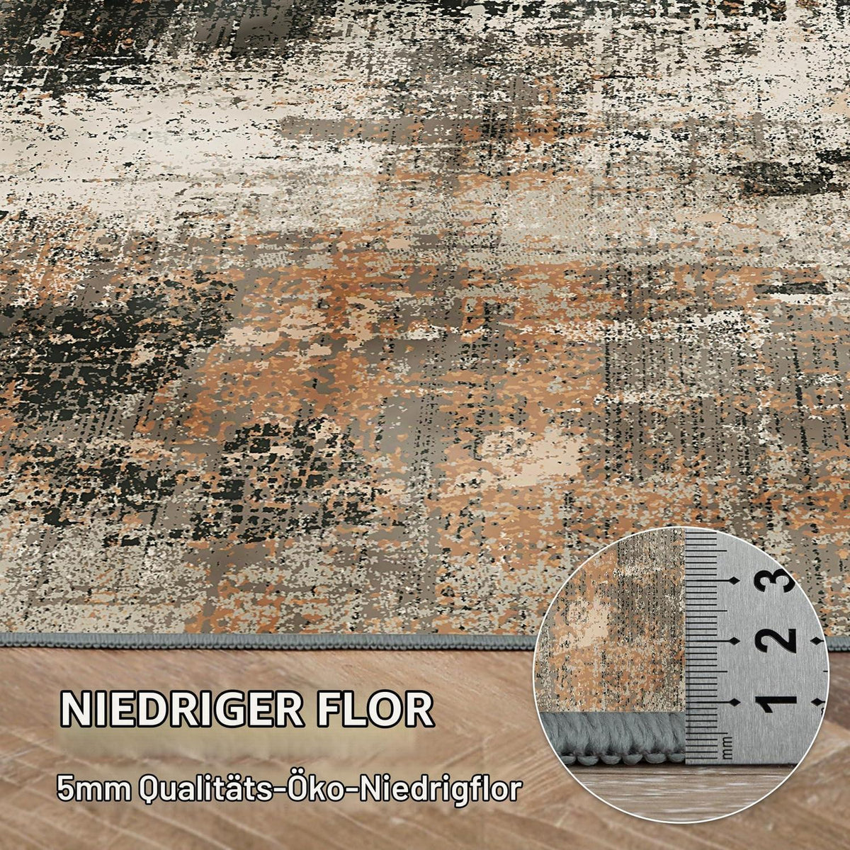 Moderner Läufer Teppich 80x200 cm, Rotbraun, Waschbar & Rutschfest